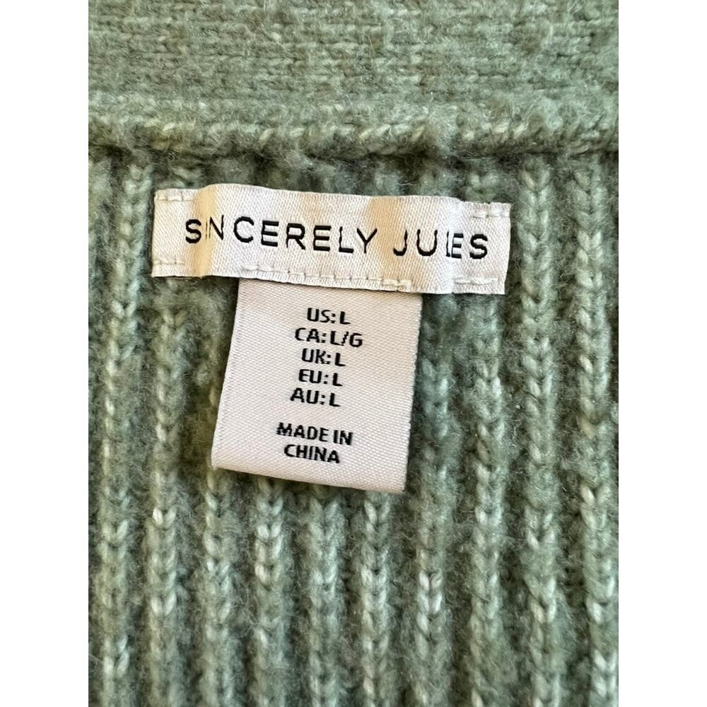 Sincerely Jules Sage Green V-neck Retro Granny Boxy Knit Cardigan Sweater (sz L) - Picture 6 of 9